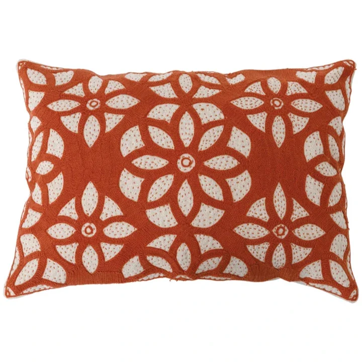 Cotton Embroidered Rustic Lumbar Pillow - 20" x 14"