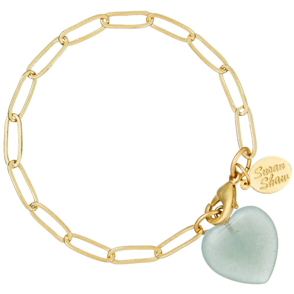 Susan Shaw Jade Audrey Heart Gold Paperclip Bracelet
