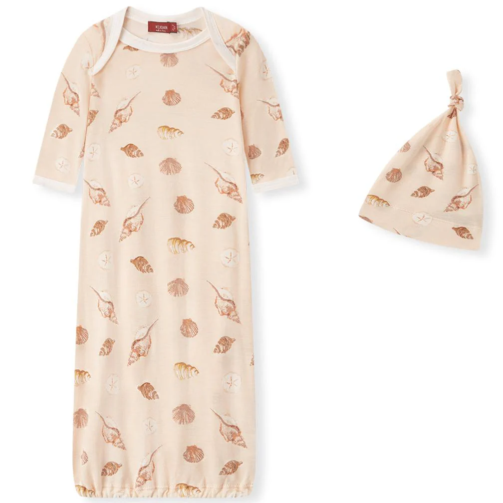 Milkbarn Bamboo Muslin Newborn Gown & Hat Set - Image 2