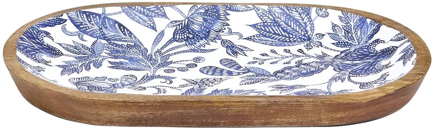 Blue Batik Hand-Crafted Wood Oval Platter - 8" x 14"