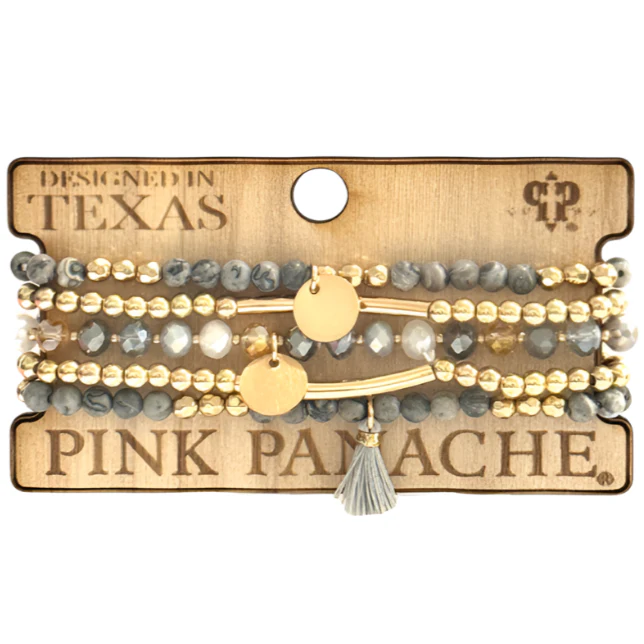 Pink Panache Gray & Gold Faceted Bead w/ Tassel Bracelet