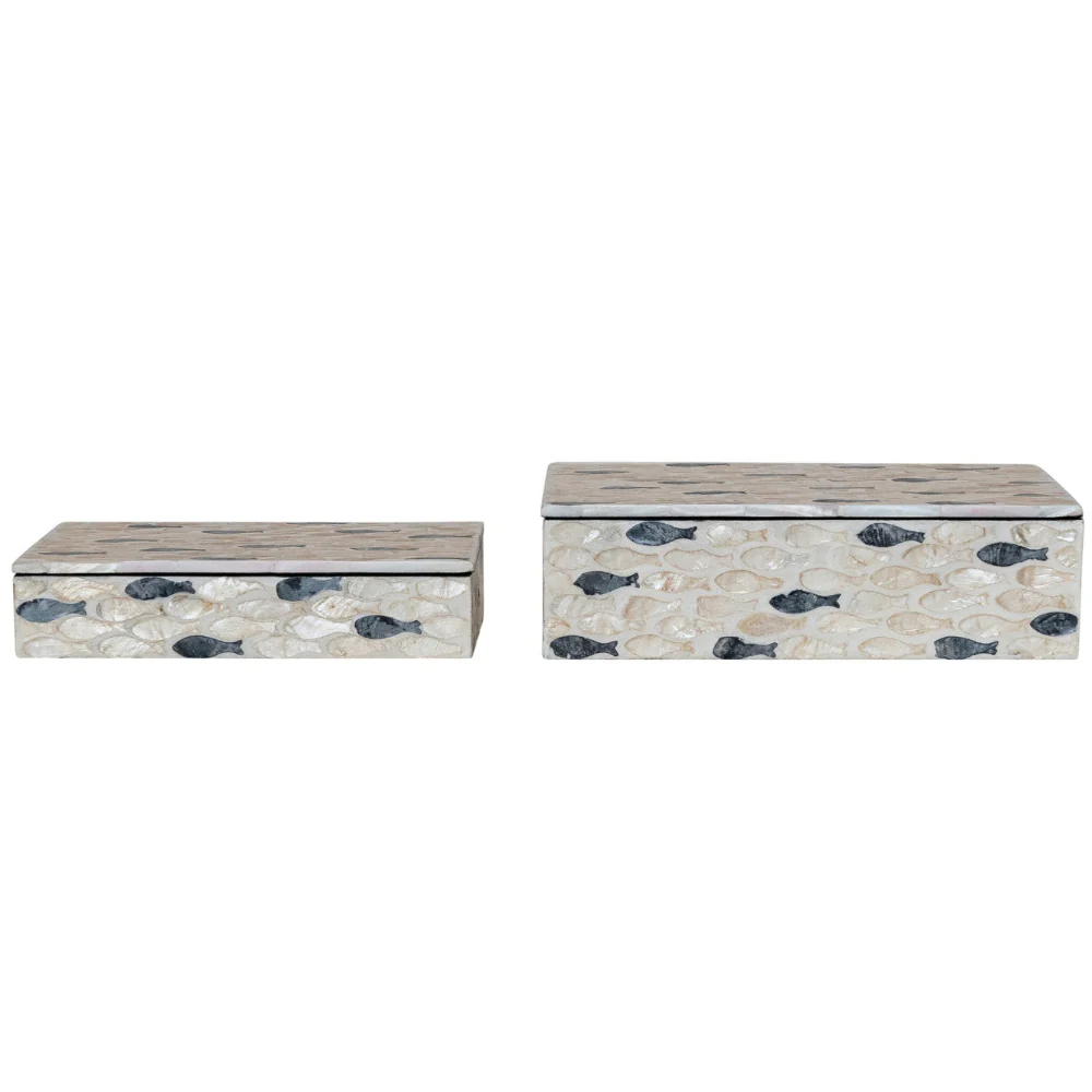 Natural & Charcoal Capiz Inlaid Fish Jewelry Boxes