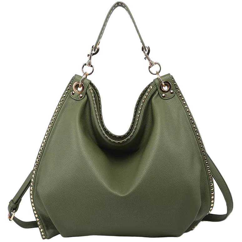 Jen & Co. Carly Studded Slouchy Vegan Leather Hobo Bag