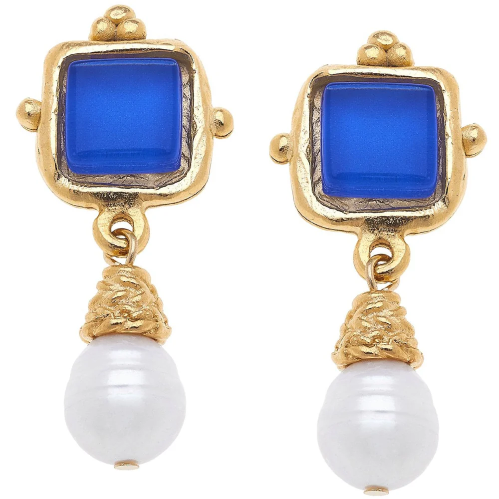 Susan Shaw Charlotte Gold Pearl Drop Earrings