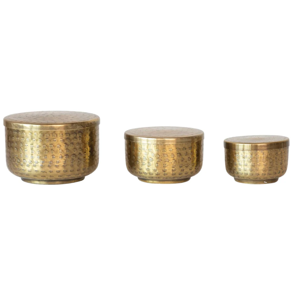 Brass-Finished Hammered Aluminum Bowl w/ Lid