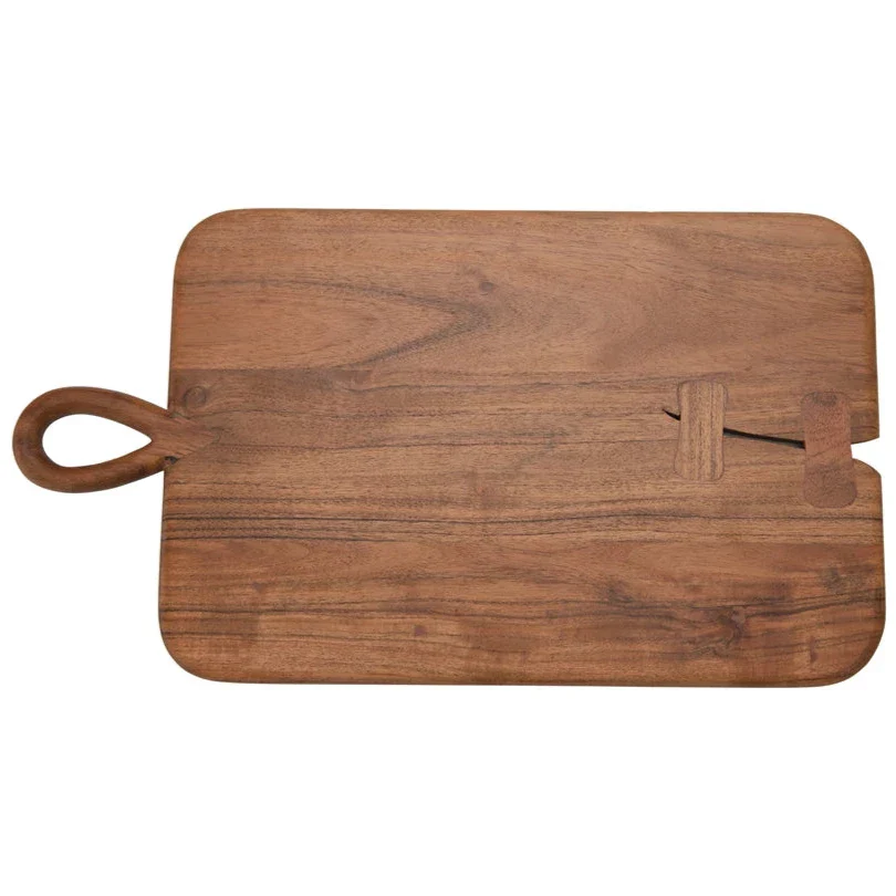 Acacia Wood Cheese Serving Board w/ Handle - 10" x 18"