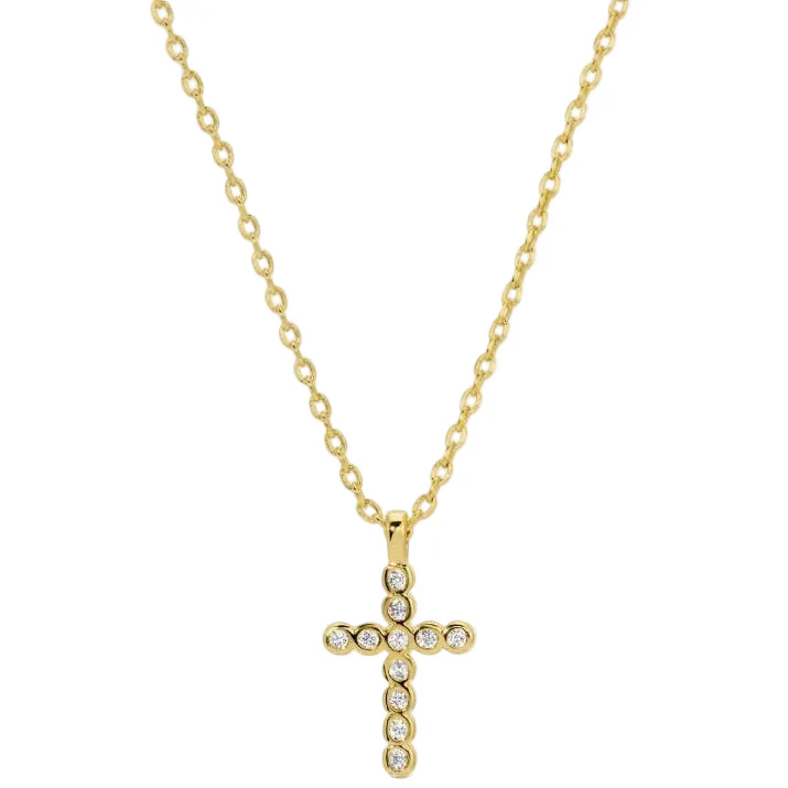 Splendid Iris Gold Cubic Zirconia Delicate Cross Pendant Necklace
