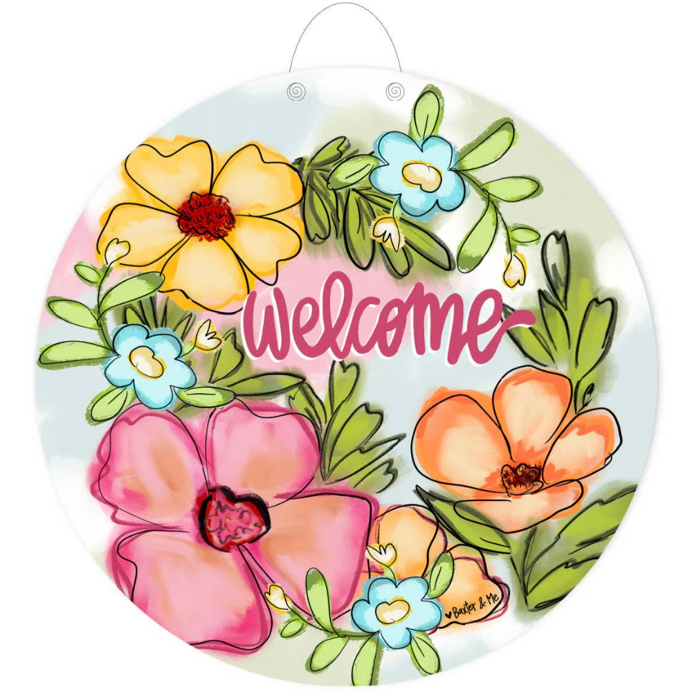 Baxter & Me Floral "Welcome" Door Hanger - 23"