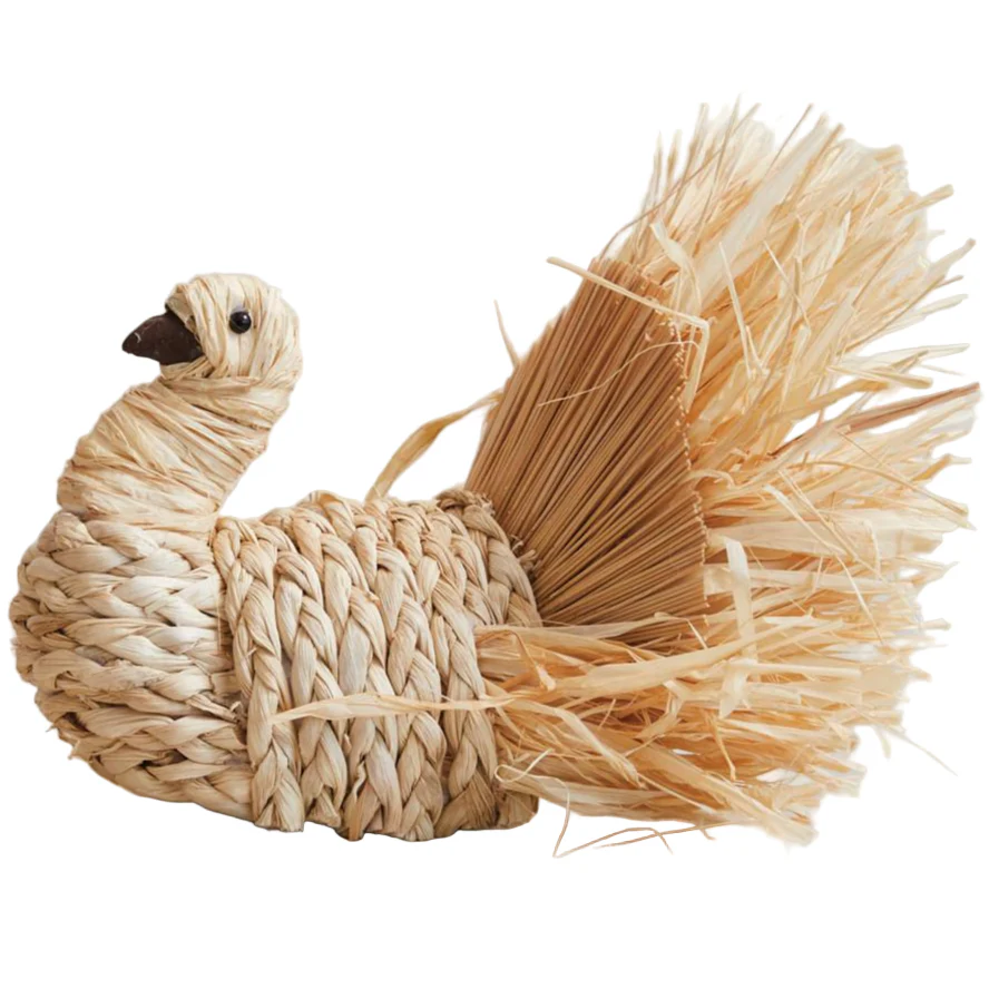 Corn Husk & Raffia Turkey Figurine - 9.5"