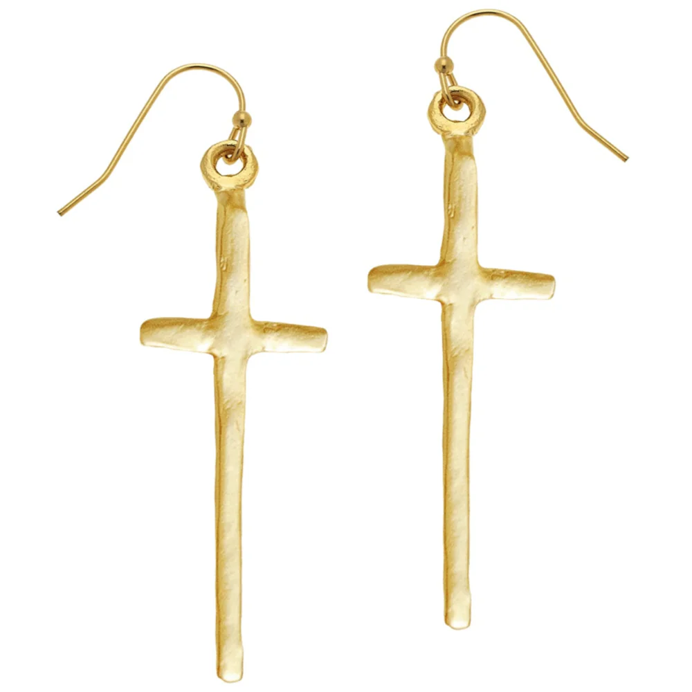Susan Shaw Elongated Gold Cross Earrings