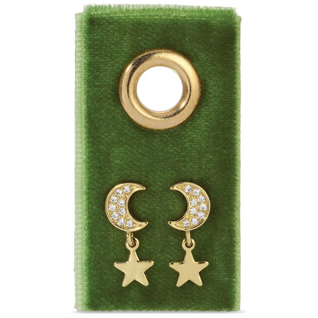 Splendid Iris Gold Moon & Stars Stud Earrings