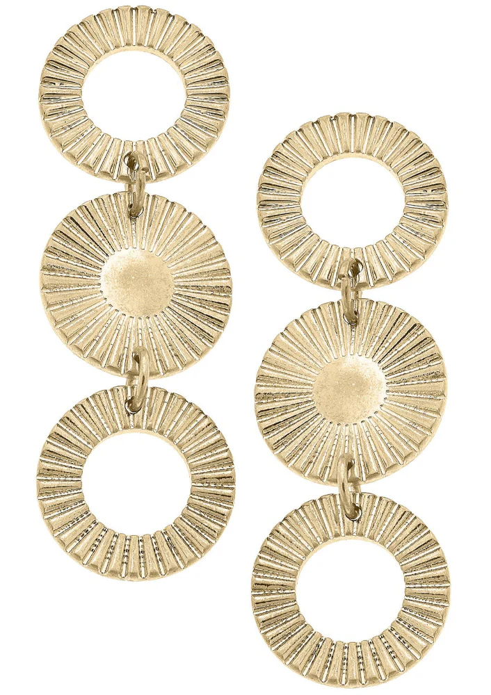 Canvas Style Sienna Fluted Gold-Plated Discs Drop Earrings