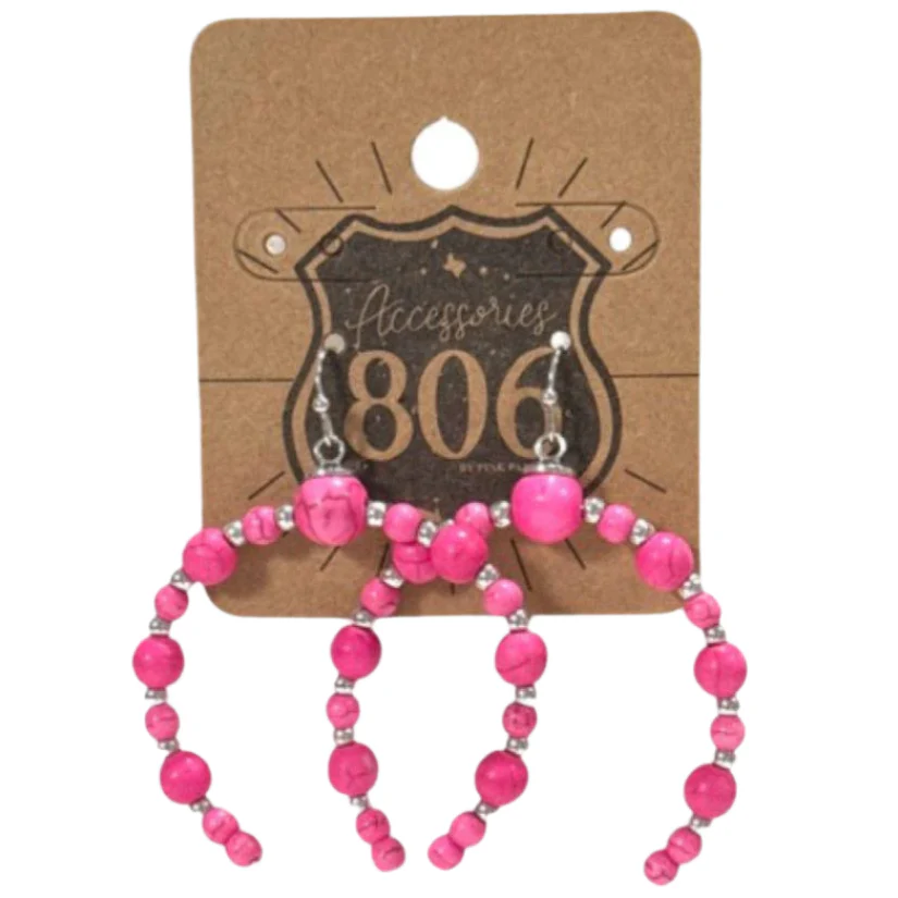 806 Accessories Fuchsia Stone Bead Arch Earrings