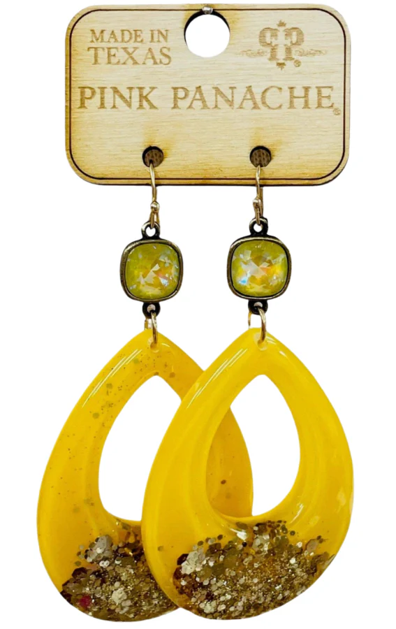Pink Panache Yellow & Gold Acrylic Glitter Teardrop Earrings