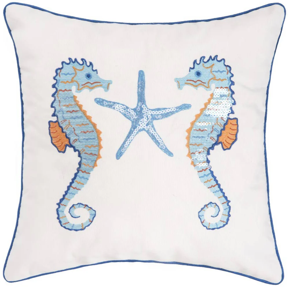 Sequined Galapagos Seahorse Cotton Throw Pillow - 16" x 16"