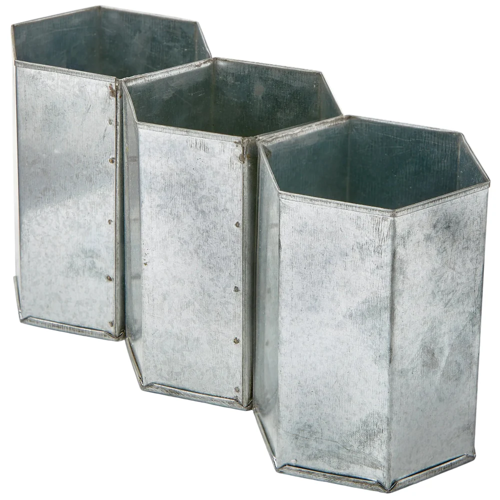 TAG Galvanized Iron Hexagonal Flatware Caddy - 4" x 11"