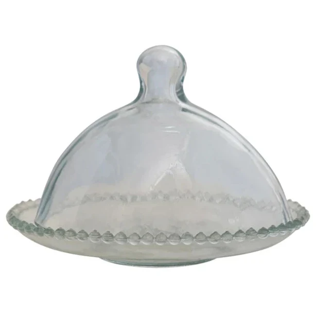 Glass Cloche w/ Hobnail Edge Tray - 8.5"