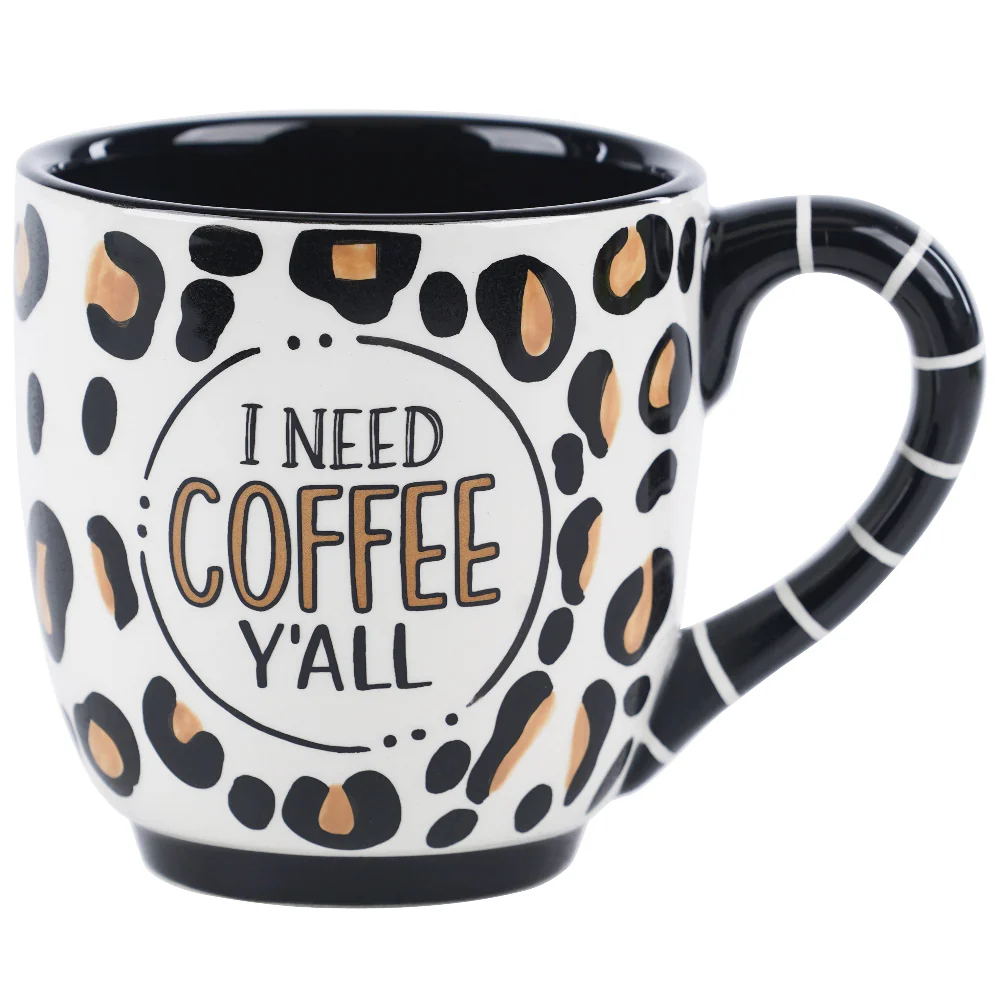 Glory Haus "I Need Coffee Y'all" Cheetah Print Mug - 16 oz.