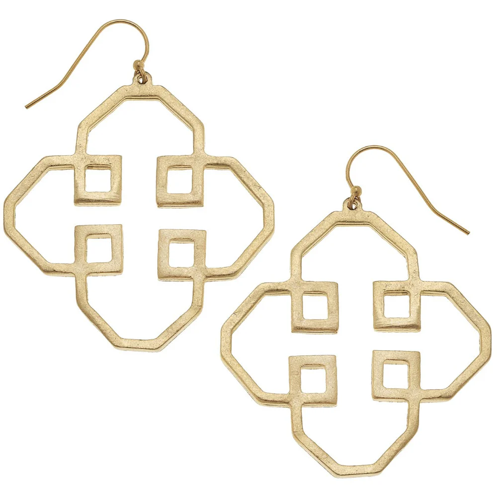 Susan Shaw Gold Cross Filigree Cut-Out Earrings