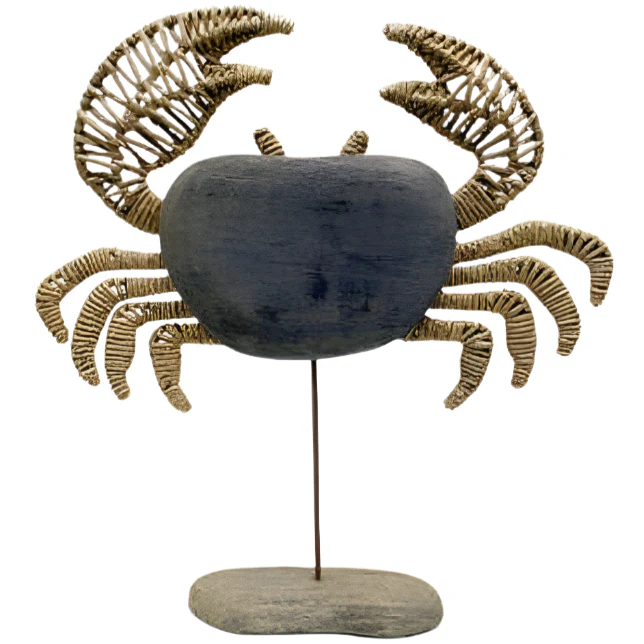 Modern Coastal Wooden Pandan Crab Sculptures - 12" & 17"