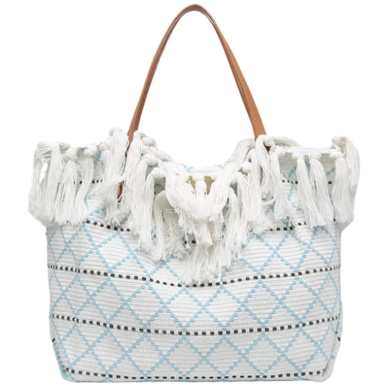 Jen & Co. Madison Hand-Woven Cotton Fringe Tote