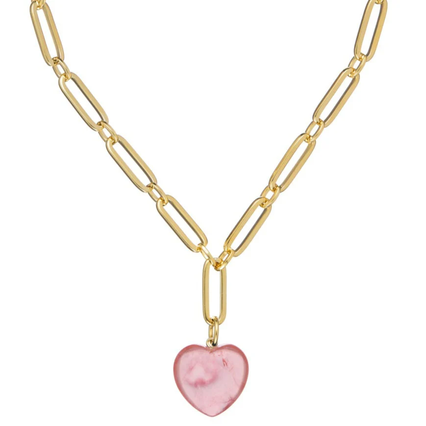 Susan Shaw Monroe Gold Heart Pendant Paperclip Necklace
