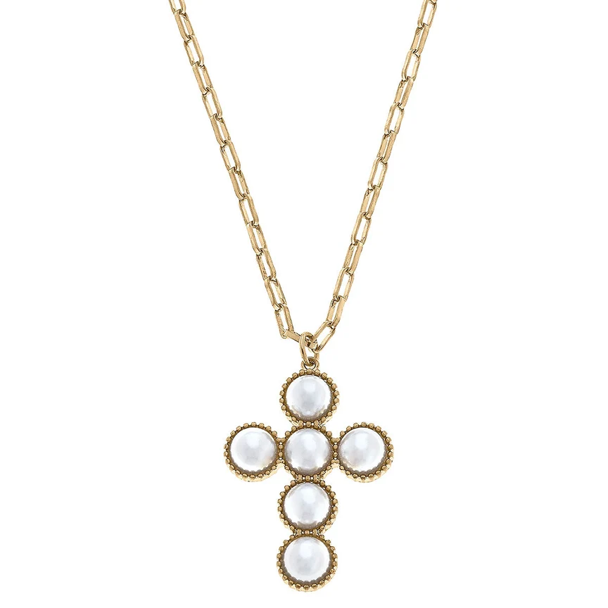 Elisha Pearl Cross Necklace