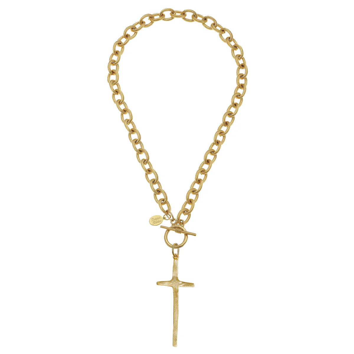 Susan Shaw Tall Gold Cross Toggle Necklace