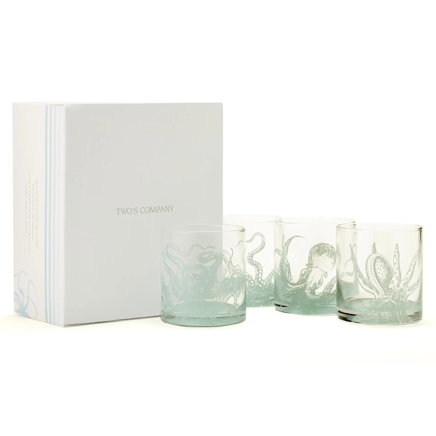 Ocean Water Double Old-Fashioned Octopus Glasses - 4 pc.
