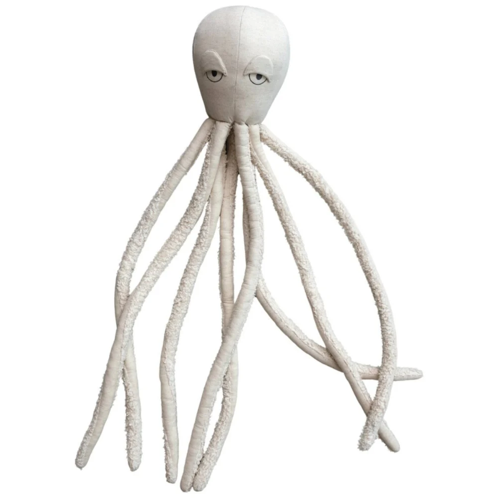 Octopus-Shaped Natural Cotton & Sherpa Pillow w/ Embroidered Accents - 52"