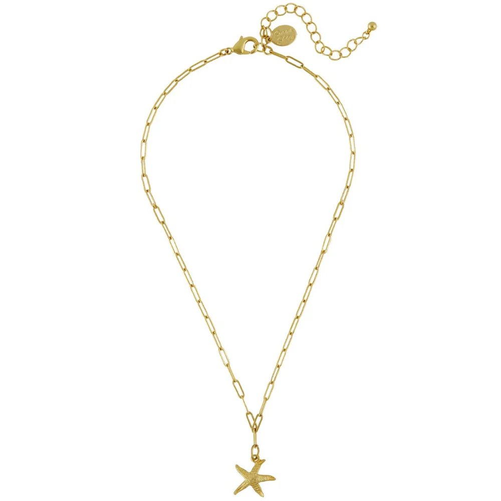 Susan Shaw Gold Mini Starfish Pendant Paperclip Necklace