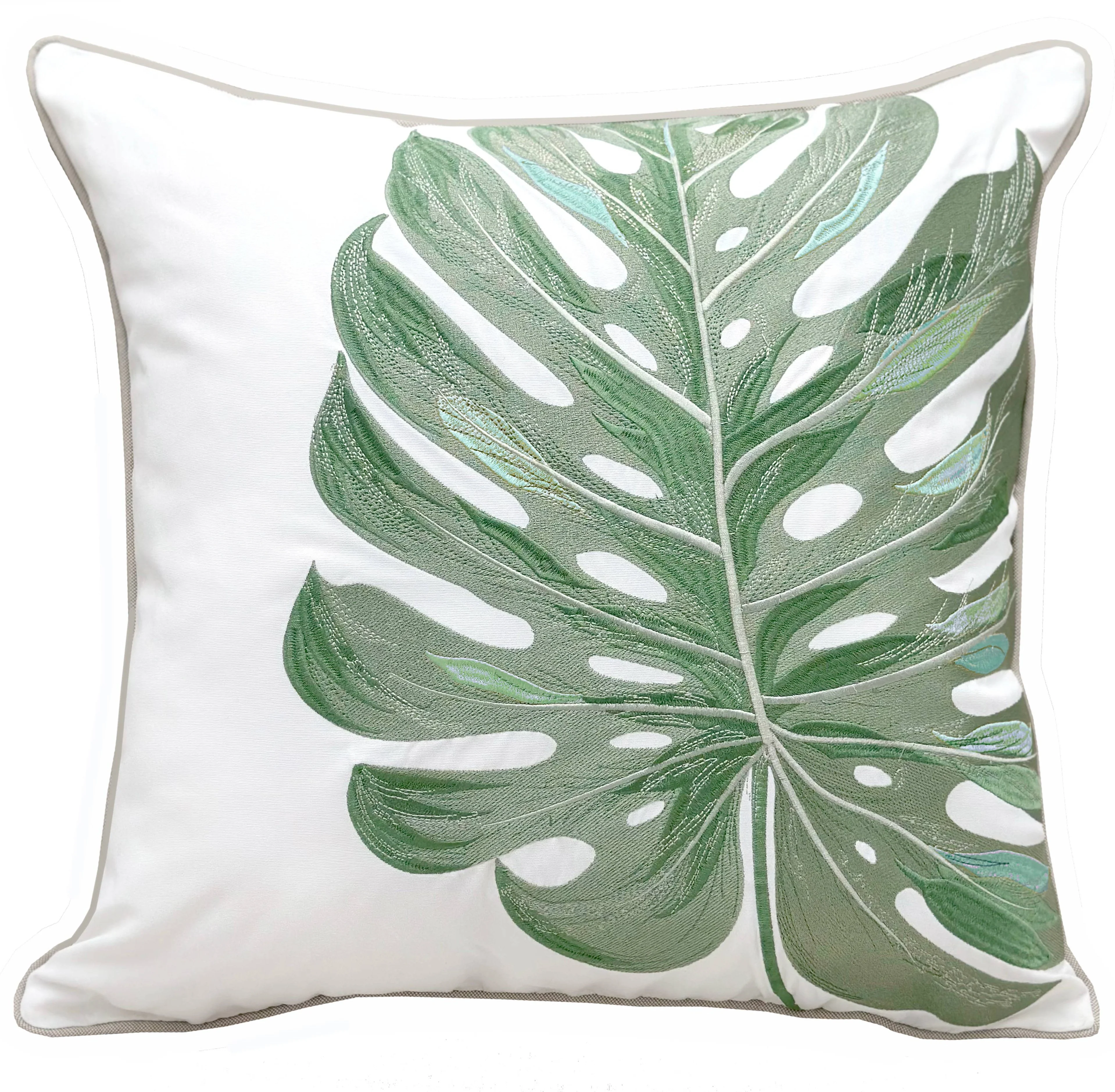Monstera Leaf Embroidered Throw Pillow - 20"