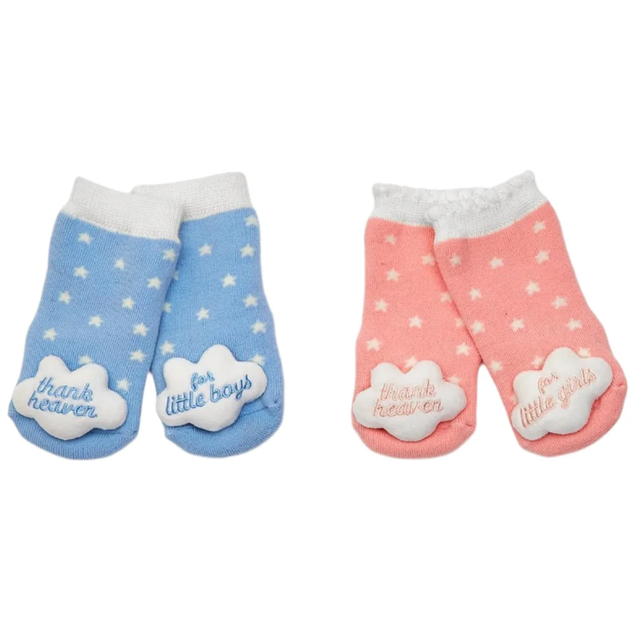 "Thank Heaven" Embroidered Baby Rattle Socks
