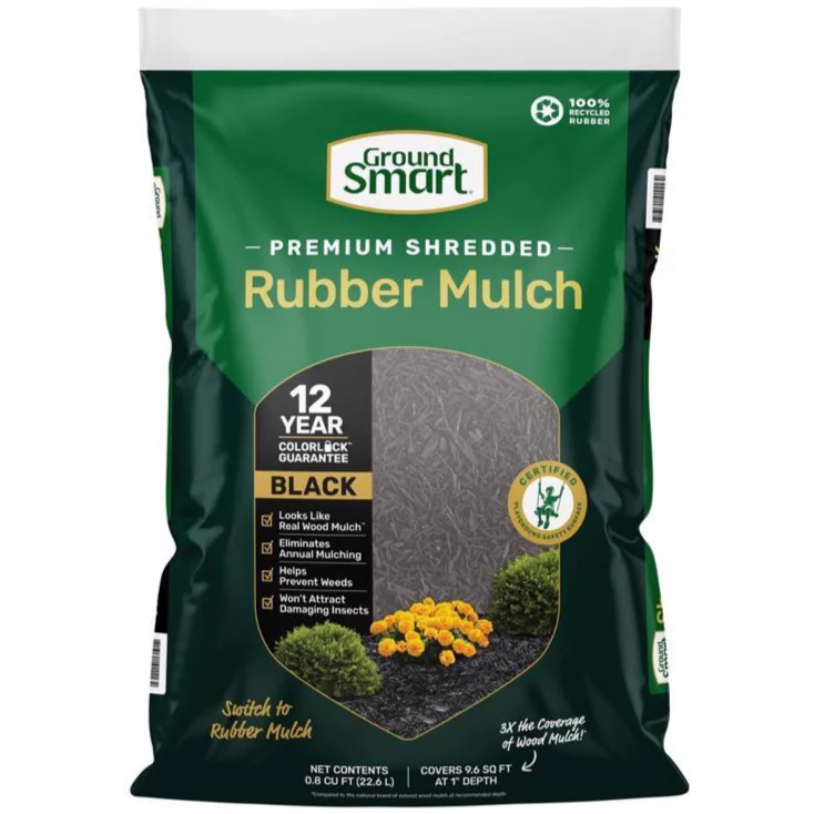 Ground Smart Shredded Rubber Mulch (Black) - 0.8  cu. ft.
