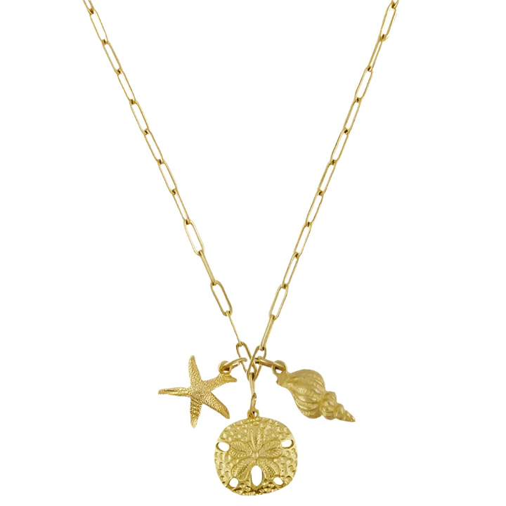 Susan Shaw Gold Sand & Sea Pendant Paperclip Necklace