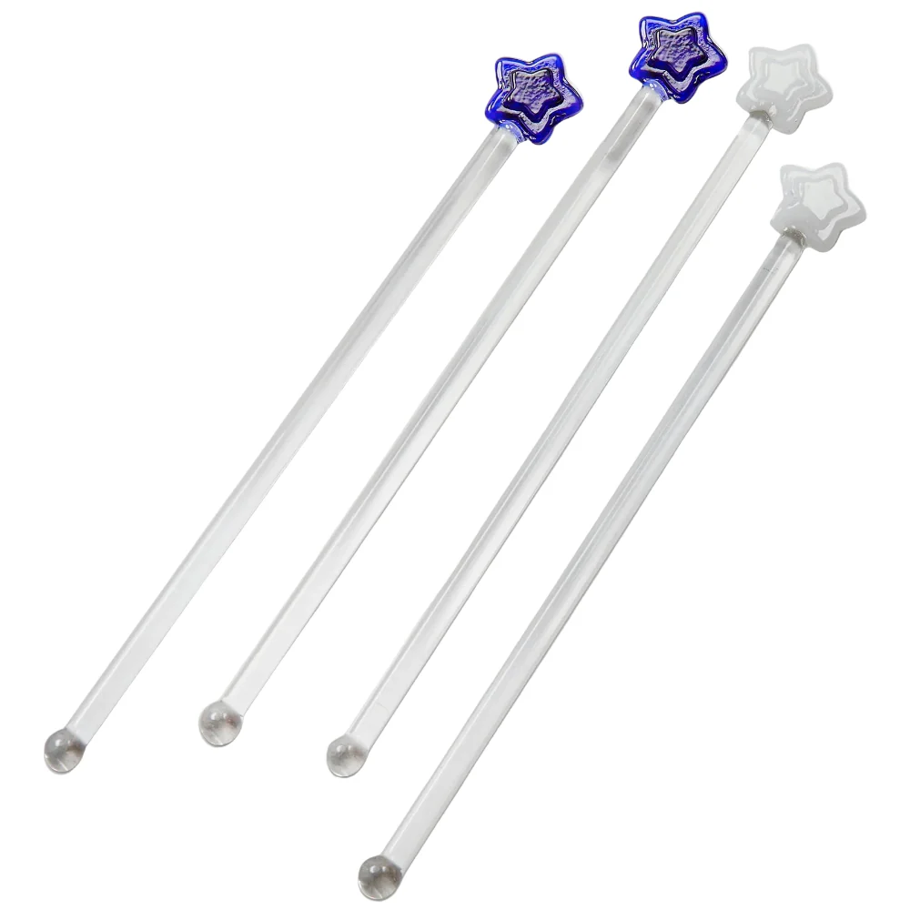TAG Glass Blue & White Star Drink Swizzle Sticks - 4 pc.