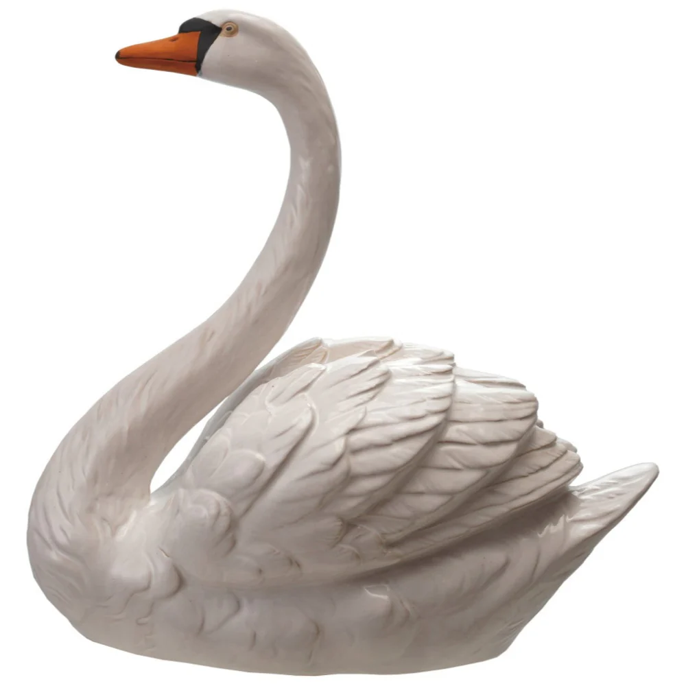 Painted Stoneware Swan Figurine - 15"