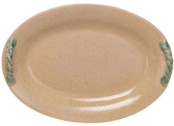 Hand-Painted Terracotta Platter w/ Braided Handles - 13.25" x 19"