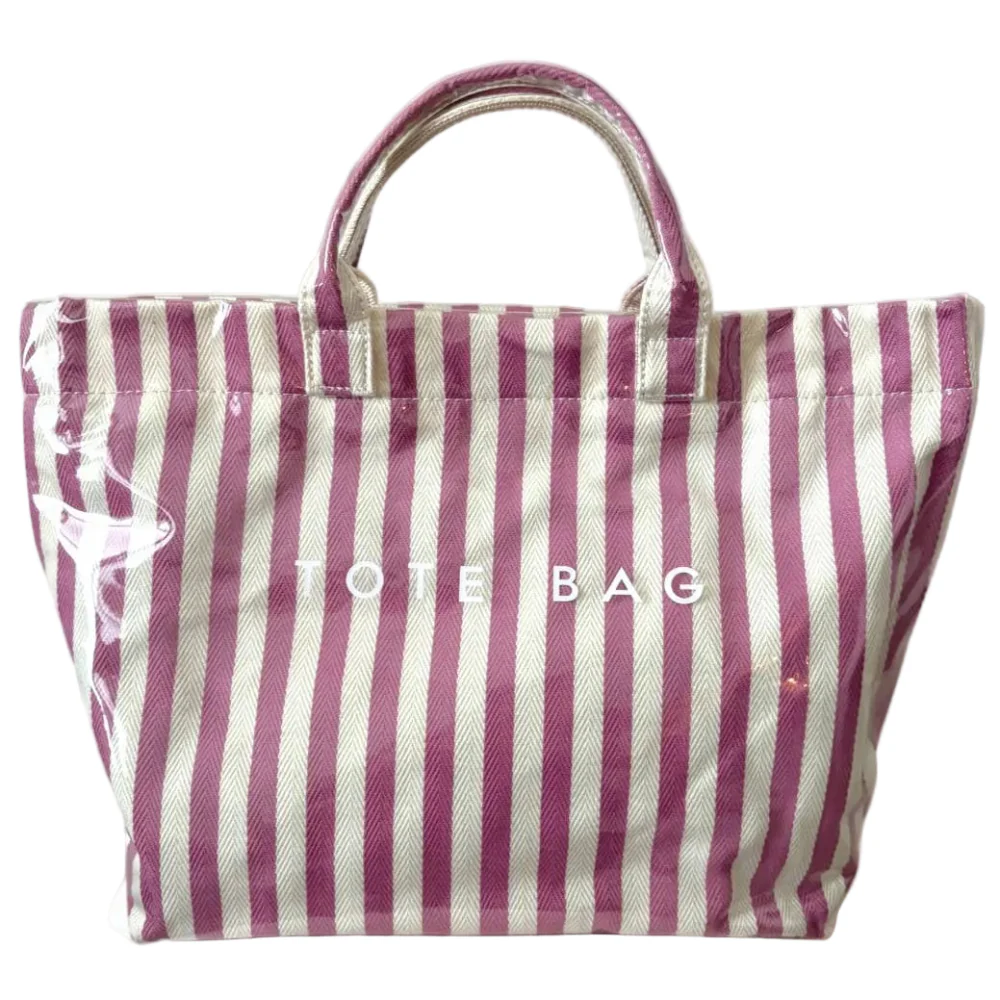 Nash Grey Glossy Canvas Striped Tote Bags - 13.2" x 11.8"