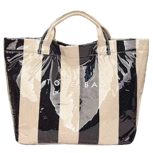 Nash Grey Glossy Canvas Striped Tote Bags - 13.2" x 11.8" - Image 4