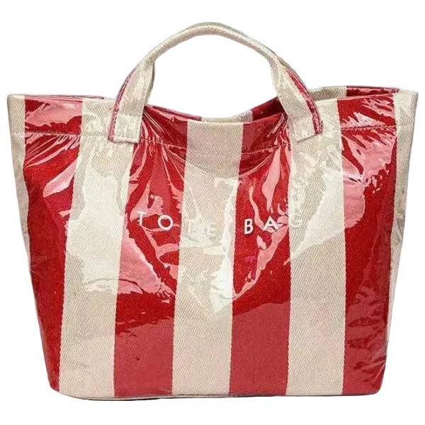 Nash Grey Glossy Canvas Striped Tote Bags - 13.2" x 11.8" - Image 5