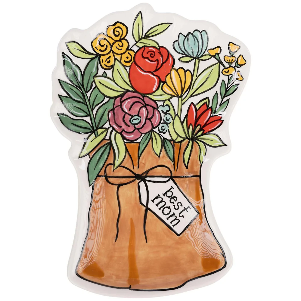 Glory Haus Ceramic "Best Mom" Floral Trinket Tray - 5" x 7.5"