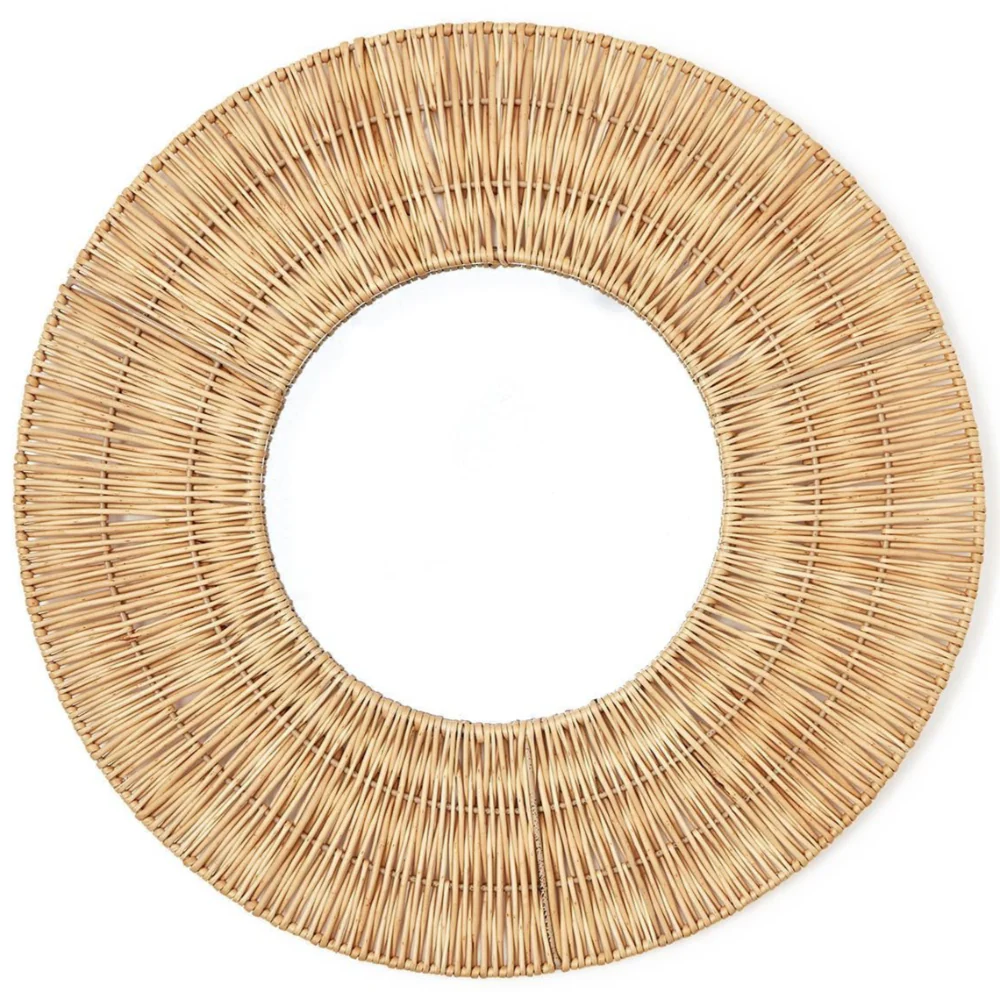 Hand-Crafted Circular Wicker Wall Mirror - 23.25"