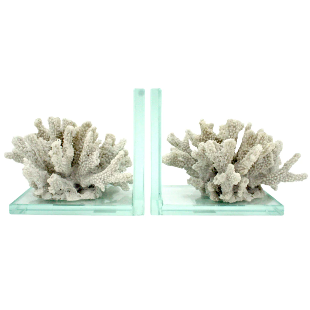 Modern Coastal White Coral Glass Bookends - 2 pc.